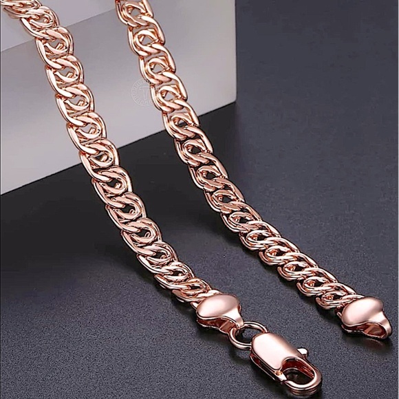 Rose Gold Chain Link Matching Necklace Bracelet Set - Picture 4 of 7